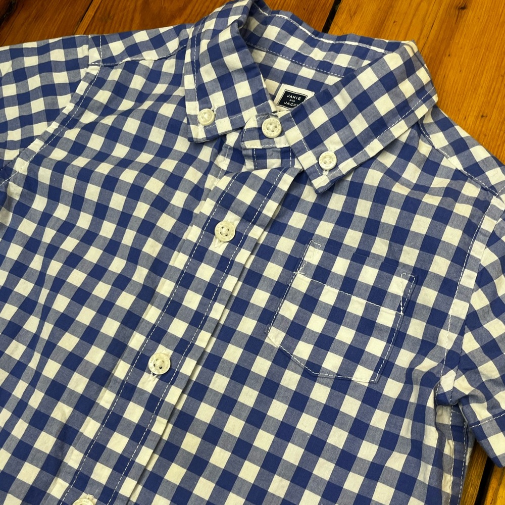 Janie and Jack Toddler 3T Blue Gingham Button Down Dress Shirt Cotton Classic - Picture 2 of 5